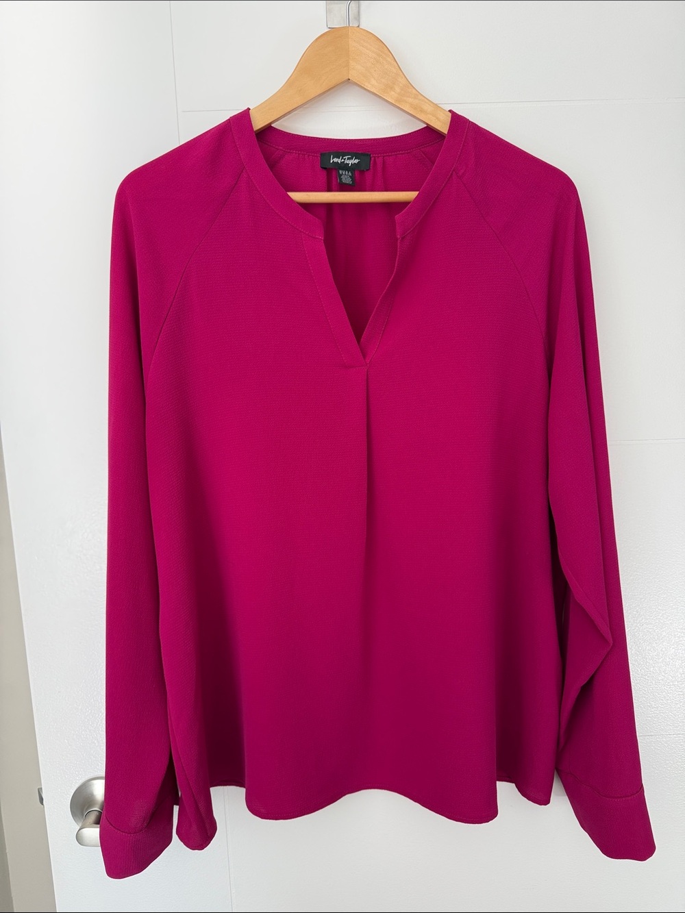 Lord & Taylor Women's Fuchsia Split V-Neck Long-Sleeve Blouse